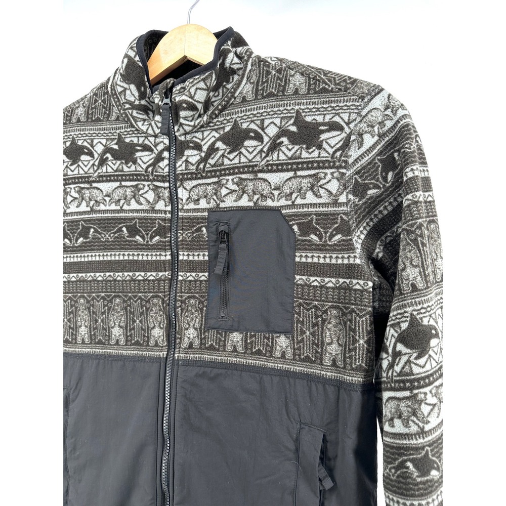 Chubbies Mens Medium Brown Bear Orca Fair Isle Full Zip Fleece Jacket